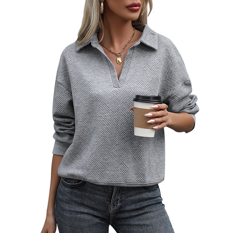 Textured Pullover Sweatshirt with Lapel Collar