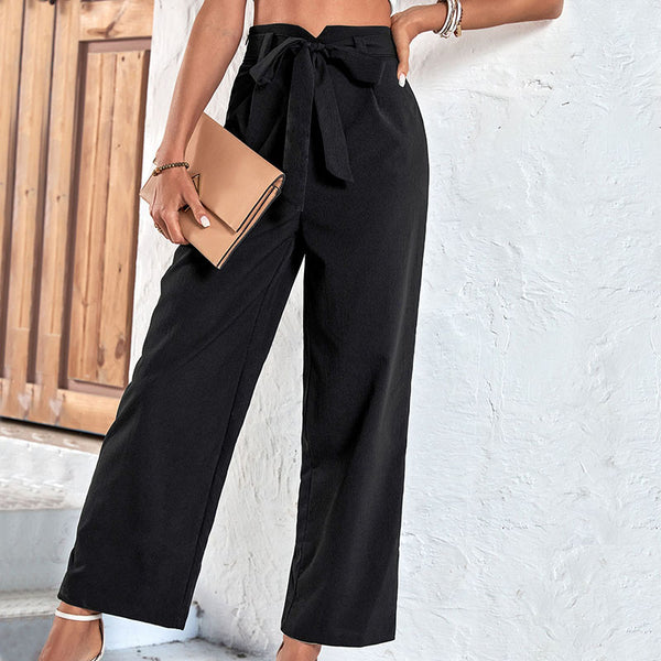 Black Cropped Wide-Leg Pants with Tie-Waist