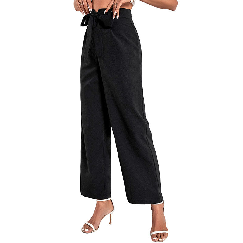 Black Cropped Wide-Leg Pants with Tie-Waist