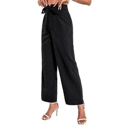 Black Cropped Wide-Leg Pants with Tie-Waist