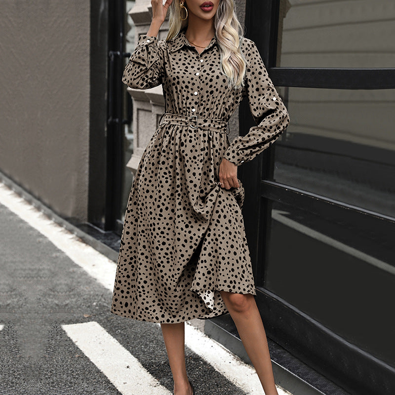 Animal Print A-Line Midi Shirt Dress with Belted Waist