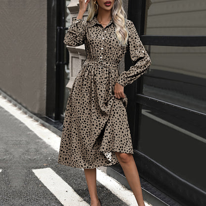 Animal Print A-Line Midi Shirt Dress with Belted Waist