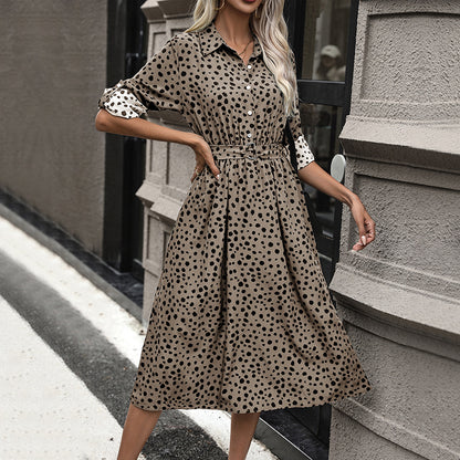 Animal Print A-Line Midi Shirt Dress with Belted Waist
