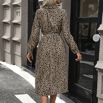 Animal Print A-Line Midi Shirt Dress with Belted Waist