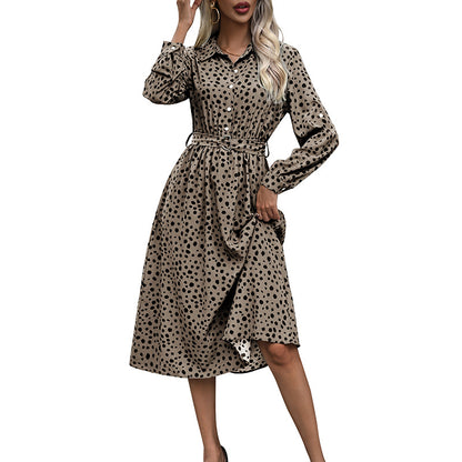 Animal Print A-Line Midi Shirt Dress with Belted Waist