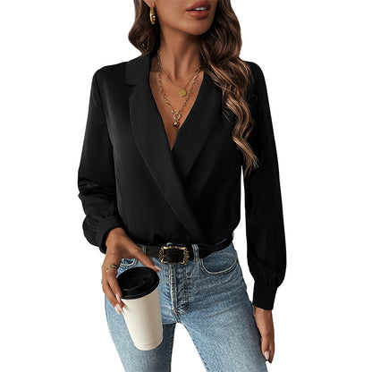 Blazer Bodysuit with Notched Lapel and Long Sleeves