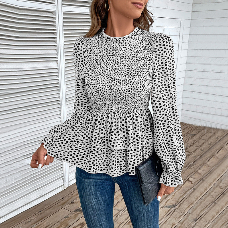 Spring Autumn Shirts Women's Mid-Collar Printed Long-Sleeve Shirt