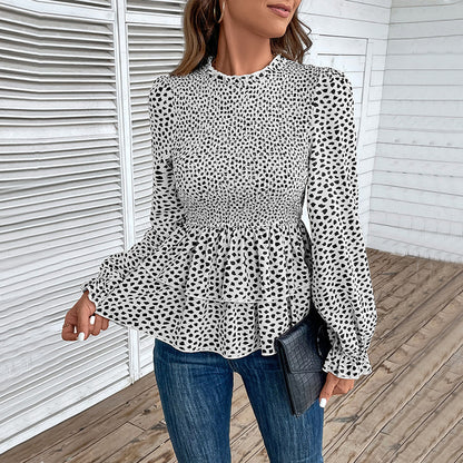 Spring Autumn Shirts Women's Mid-Collar Printed Long-Sleeve Shirt
