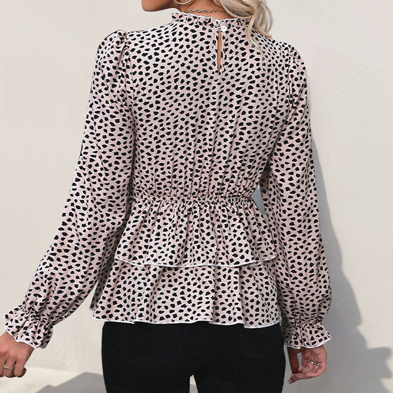 Spring Autumn Shirts Women's Mid-Collar Printed Long-Sleeve Shirt
