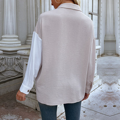 Color-Block Button-Down Shirt with Crinkled Texture