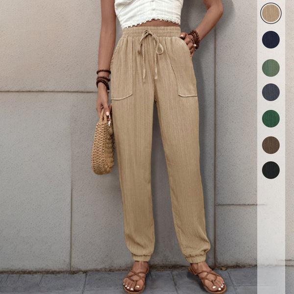 Loose Textured Jogger Pants with Drawstring Waist