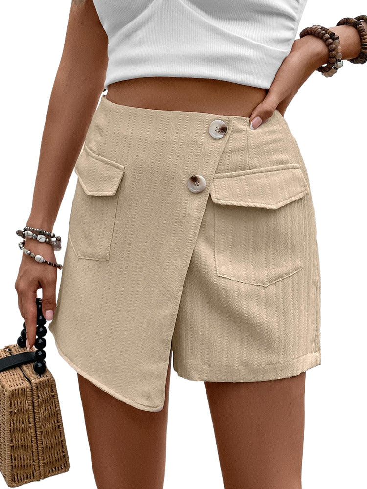 High-Waist Textured Skort with Asymmetrical Wrap Front