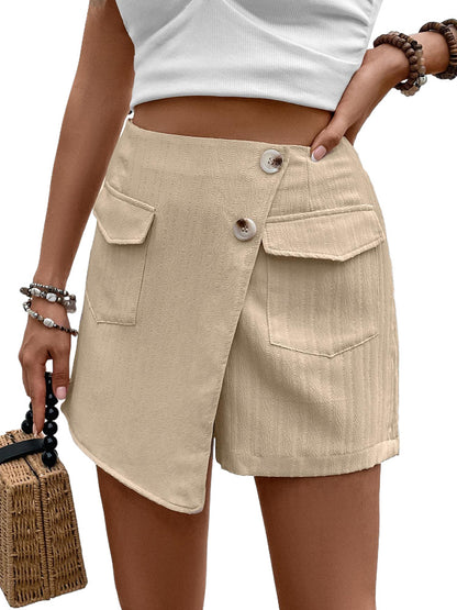 High-Waist Textured Skort with Asymmetrical Wrap Front