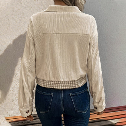 Cropped Houndstooth Jacket with Corduroy Patchwork