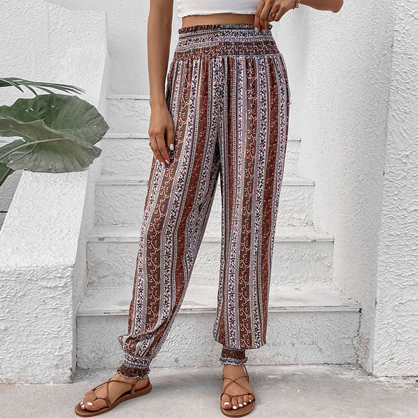 Retro Printed Jogger Pants with High Waist
