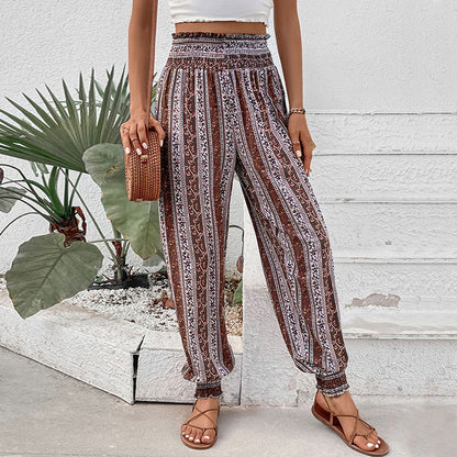 Retro Printed Jogger Pants with High Waist