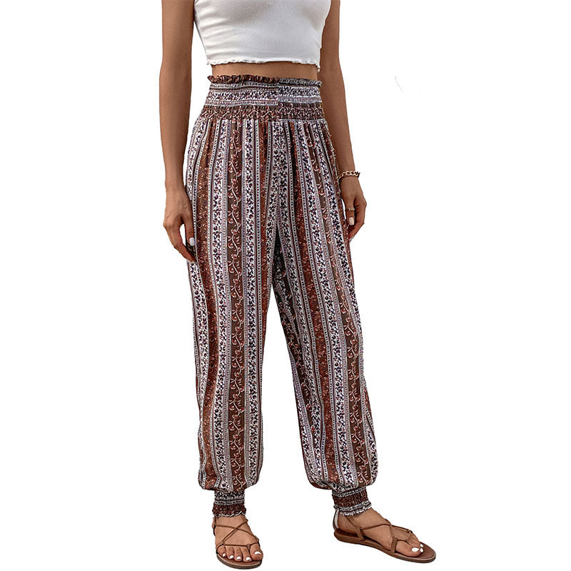 Retro Printed Jogger Pants with High Waist