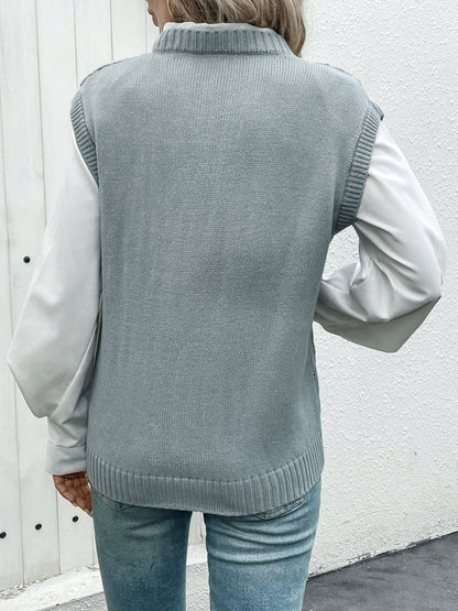 Cable Knit Sweater Vest with Diamond Pattern and V-Neck