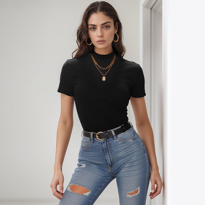 Bodycon Short-Sleeve Bodysuit with Mock Neck
