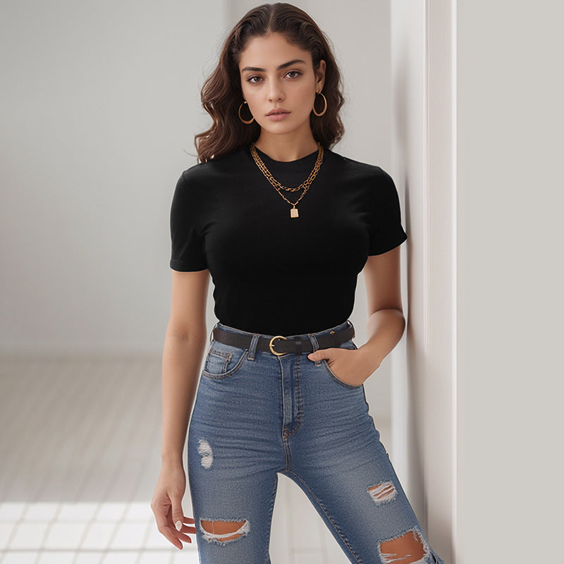 Bodycon Short-Sleeve Bodysuit with Mock Neck