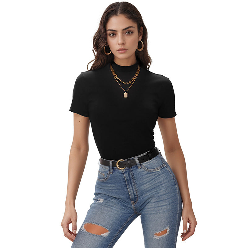 Bodycon Short-Sleeve Bodysuit with Mock Neck