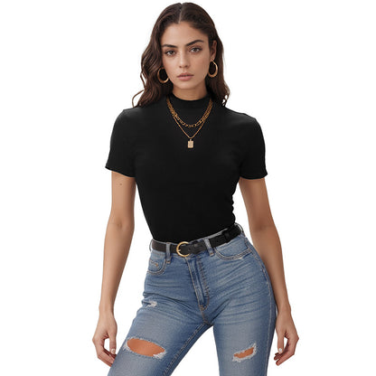 Bodycon Short-Sleeve Bodysuit with Mock Neck