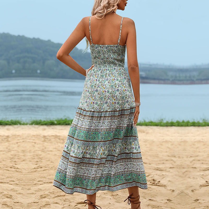 Floral Print Cami Midi Dress with Drawstring Waist