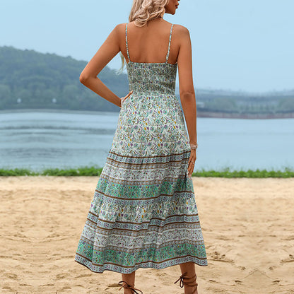 Floral Print Cami Midi Dress with Drawstring Waist