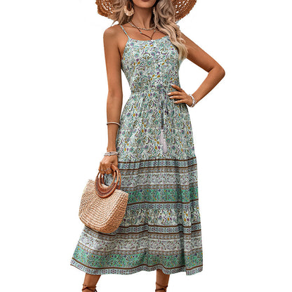 Floral Print Cami Midi Dress with Drawstring Waist