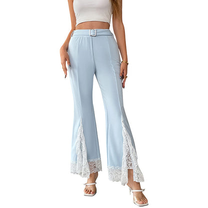 Flared Pants with High Waist and Lace Side Slits