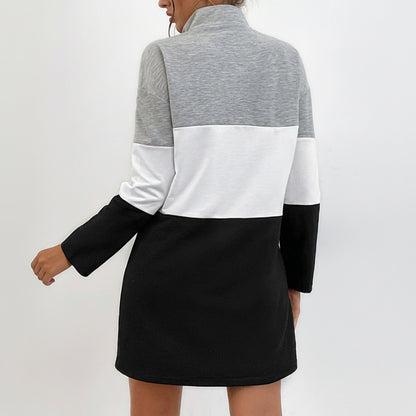 Color-Blocked Sweatshirt Dress with Half-Zip Collar