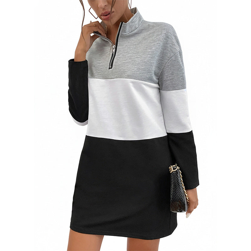 Color-Blocked Sweatshirt Dress with Half-Zip Collar