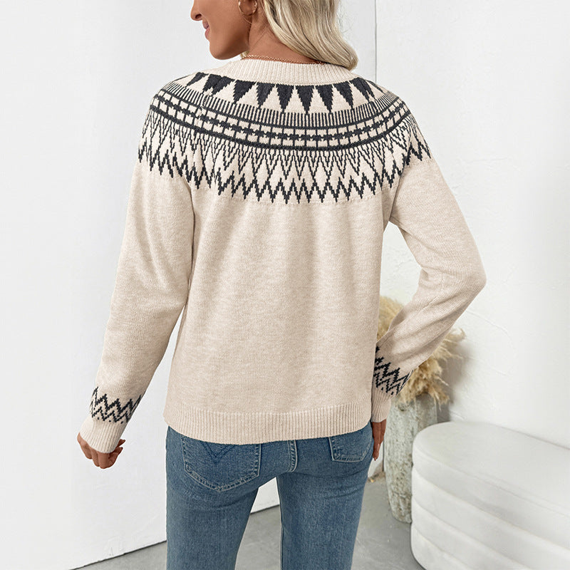 Fair Isle Pullover with Loose Fit and Round Neck