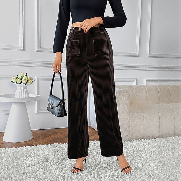 Wide-Leg Corduroy Pants with High Waist and Pockets