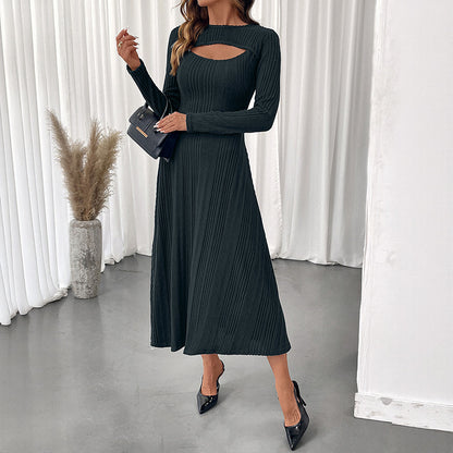 A-Line Ribbed Midi Dress with Chest Cutout