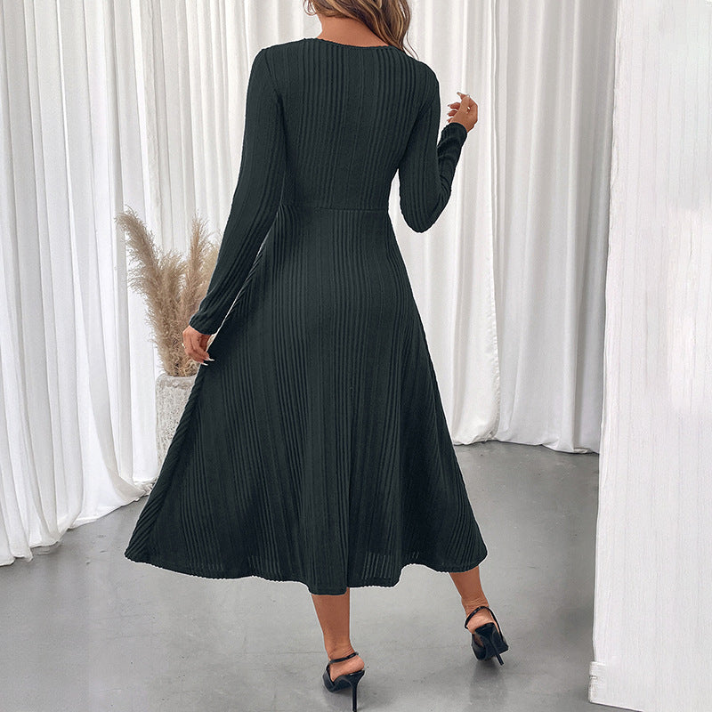 A-Line Ribbed Midi Dress with Chest Cutout