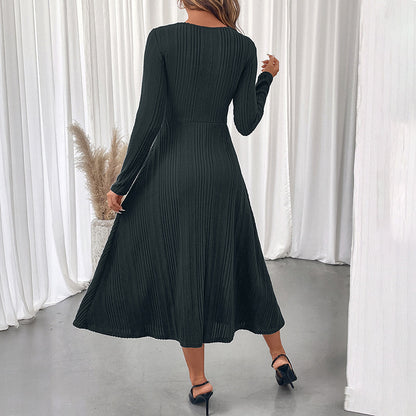 A-Line Ribbed Midi Dress with Chest Cutout
