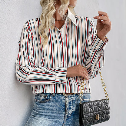 Colorful Vertical Striped Shirt with Lapel Collar
