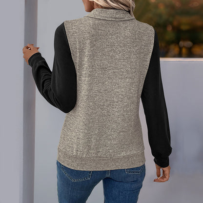 Color-Blocked Henley Sweatshirt with Stand Collar