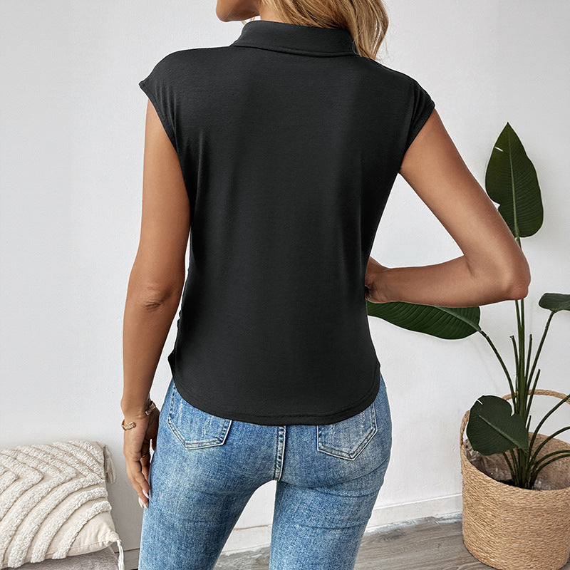 Sleeveless Top with Mandarin Collar and 3D Floral Applique
