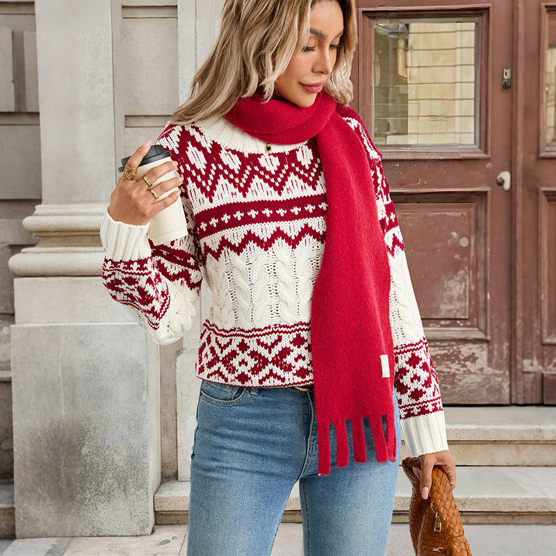 Fair Isle Knit Sweater with Cable Knit Details