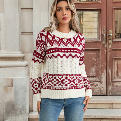 Fair Isle Knit Sweater with Cable Knit Details