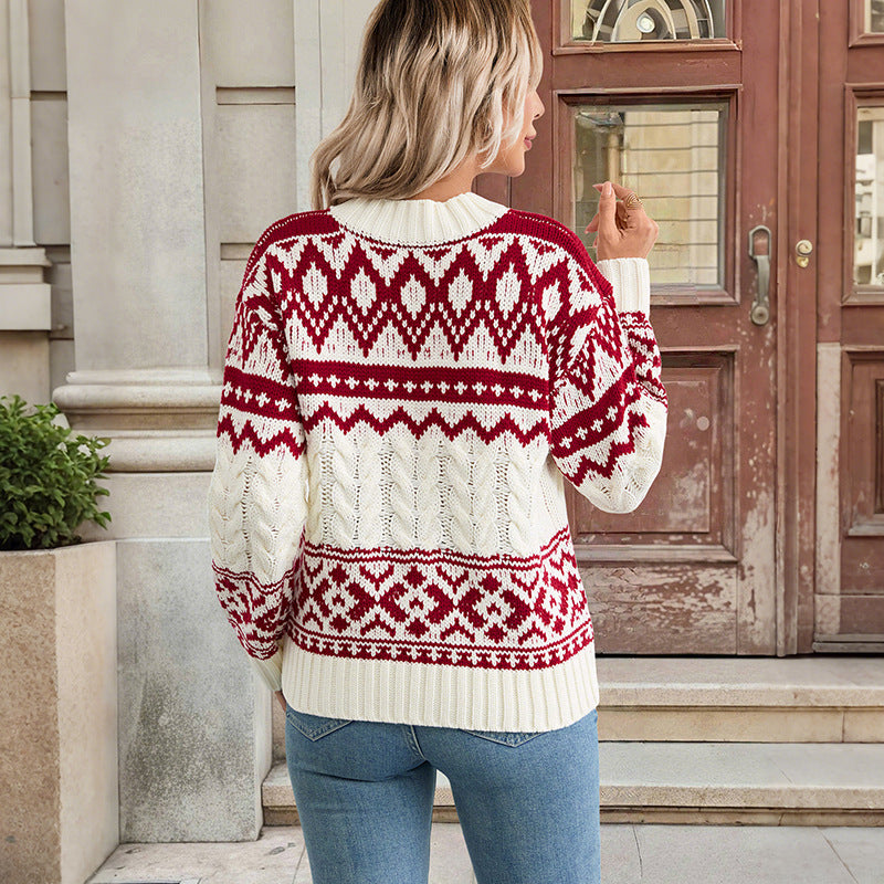 Fair Isle Knit Sweater with Cable Knit Details