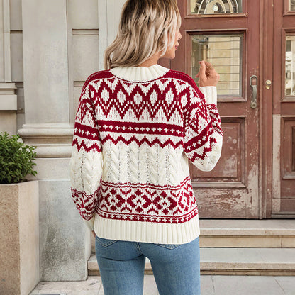 Fair Isle Knit Sweater with Cable Knit Details