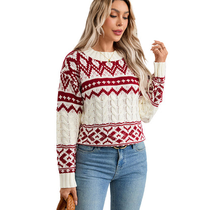 Fair Isle Knit Sweater with Cable Knit Details