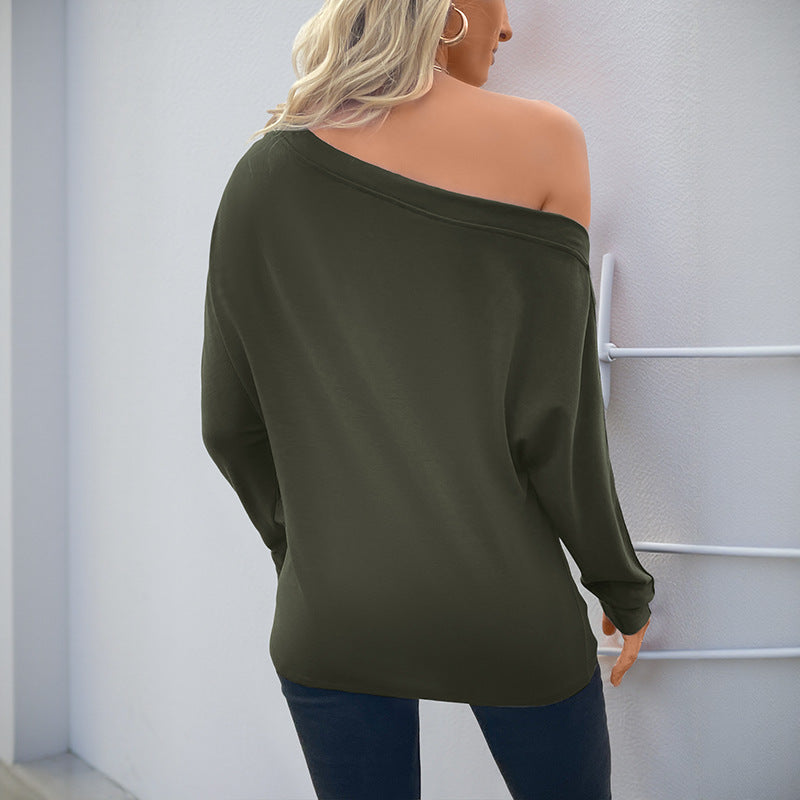 Relaxed Fit Off-Shoulder Long Sleeve Top