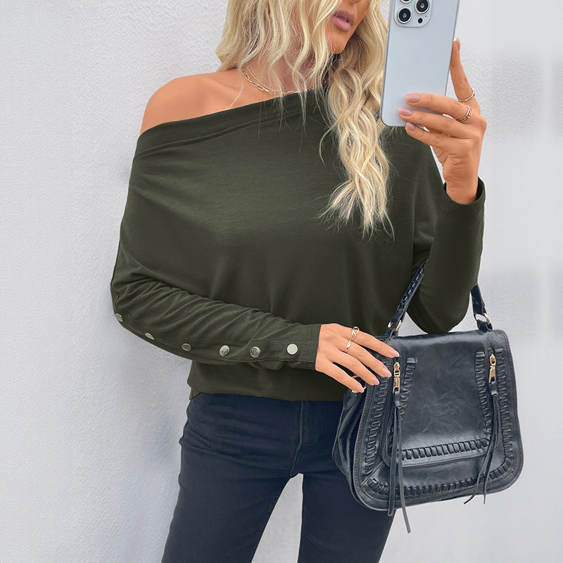 Relaxed Fit Off-Shoulder Long Sleeve Top
