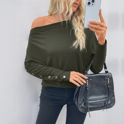 Relaxed Fit Off-Shoulder Long Sleeve Top