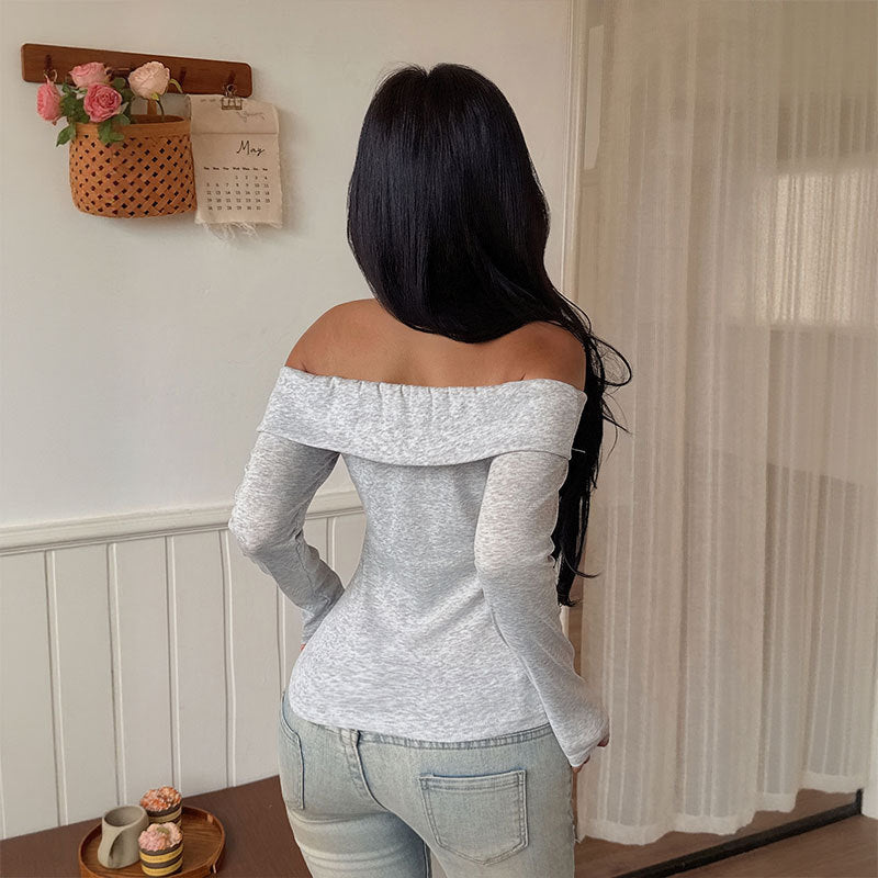 Bodycon Top with Off-Shoulder Neckline and Long Sleeves