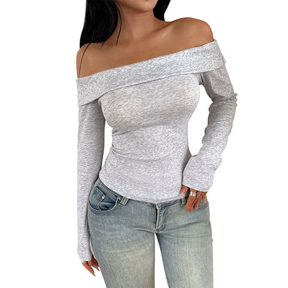 Bodycon Top with Off-Shoulder Neckline and Long Sleeves